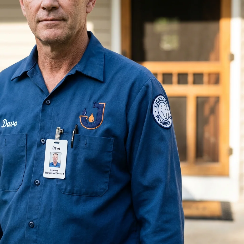 Licensed plumber showing ID badge in East Prairie, MO